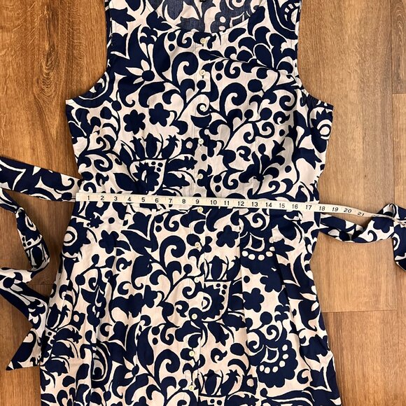 Talbots Poplin Fit & Flare Blue and White Tie Waist Dress - Jacobean 14P - Picture 8 of 16